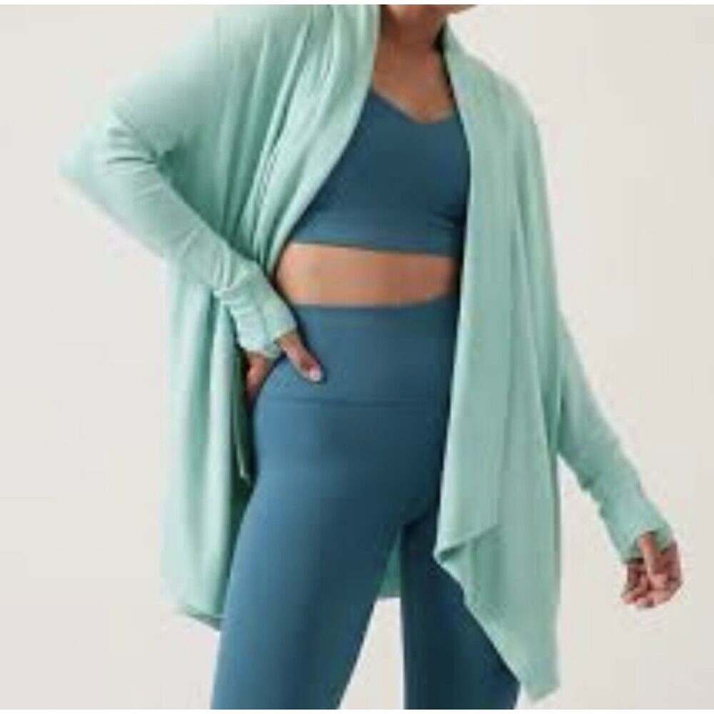 Athleta Pranayama Wrap Cardigan Womens Medium Long Sleeve Mint color Modal blend